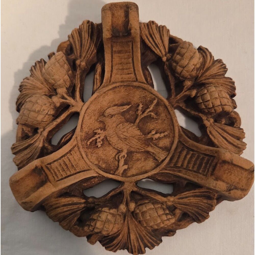 Vintage Durwood Carved Wood Wall Plaque Bird Acorn Canada MCM Rustic